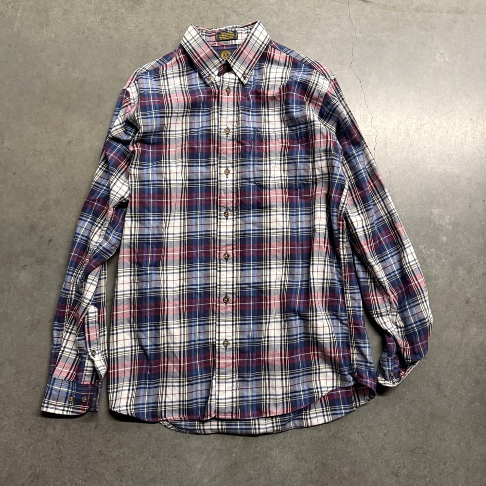 Viyella Mens Plaid Button Down Shirt Cotton Wool Blend Blue Burgundy Size M
